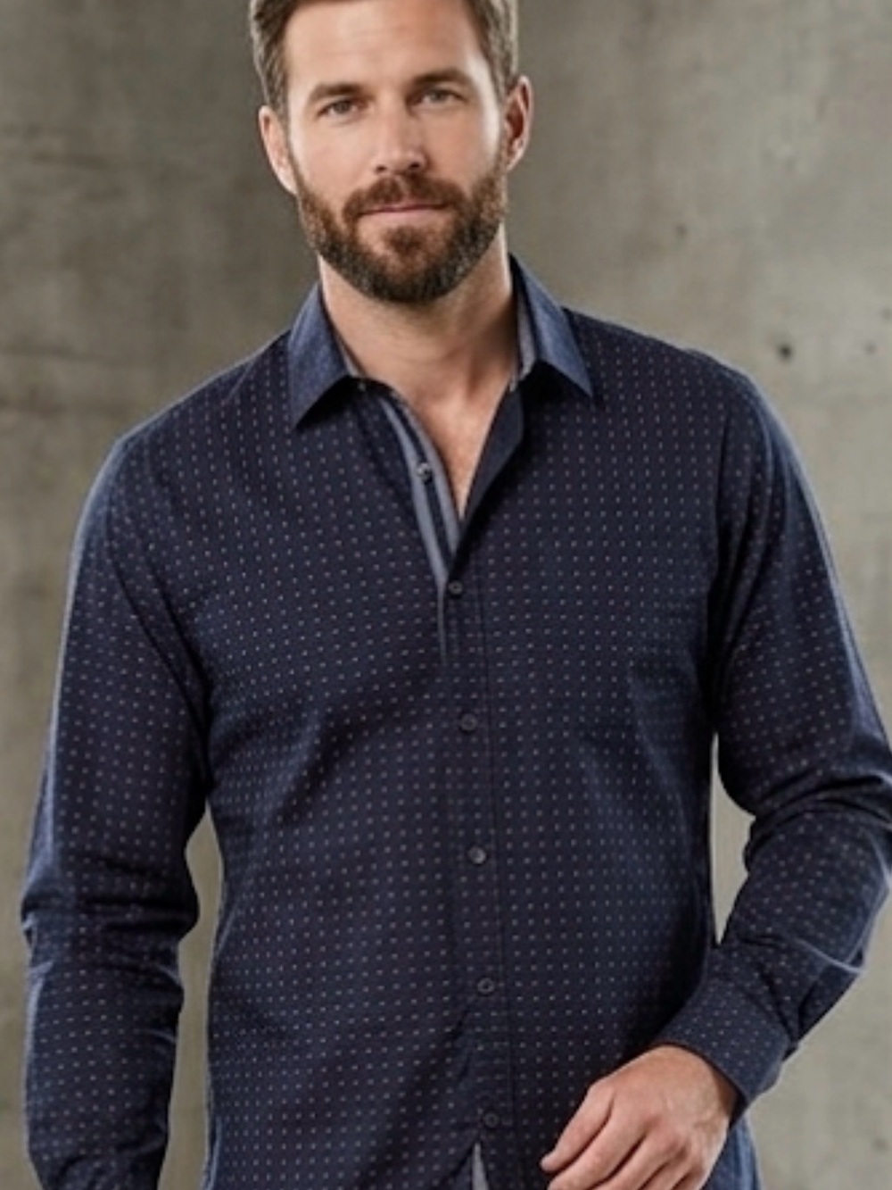 Men's Navy Microdot Long-Sleeve Button-Down Shirt